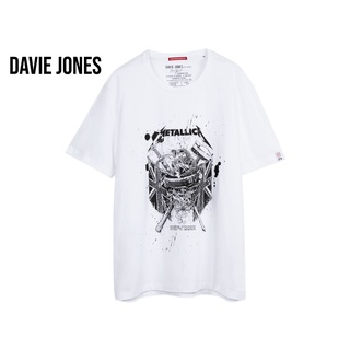 เสื้อยืดใหม่ 2022DAVIE JONES เสื้อยืดพิมพ์ลาย สีขาว ทรง Regular Fit Graphic Print T-Shirt in white TB0266WHL XL  XXL 3XL