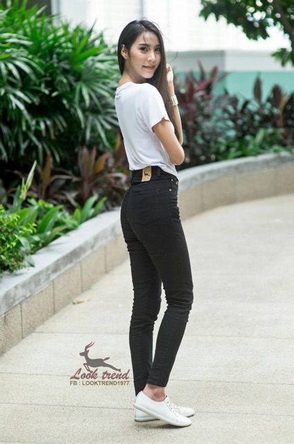 basic-jeans-กางเกงยีนส์เดฟสีดำผ้ายืด