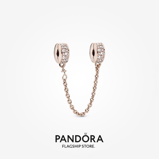 Pandora จี้คลิปหนีบโซ่ ชุบโรสโกลด์ 14k สีใส ของขวัญวันเกิด สําหรับสุภาพสตรี p825