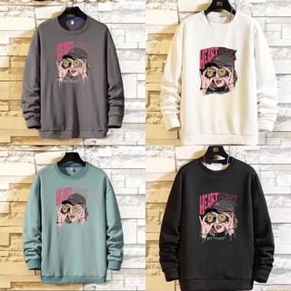 เสื้อกันหนาว คอกลม พิมพ์ลายหัวใจ แบบเรียบง่าย สําหรับผู้หญิง