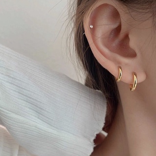 S925 basic hoop earring ต่างหูห่วง สีเงิน สีทอง ทรงกลม สุดคลาสิค ตัวเงินแท้ แฟชั่นเกาหลี ผู้หญิง พร้อมส่ง ร้านไทย