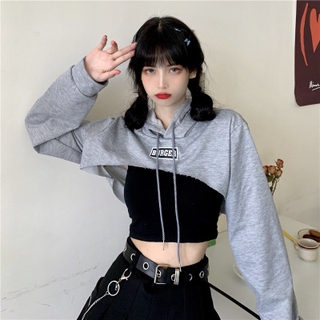 เสื้อกันหนาวแขนยาวเอวลอยแฟชั่นสไตล์เกาหลีสําหรับผู้หญิง