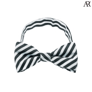 ANGELINO RUFOLO Bow Tie ผ้าไหมทอผสมคอตตอนคุณภาพเยี่ยม โบว์หูกระต่ายผู้ชาย ดีไซน์ Stripe สีเทาเข้ม/สีฟ้าเข้ม