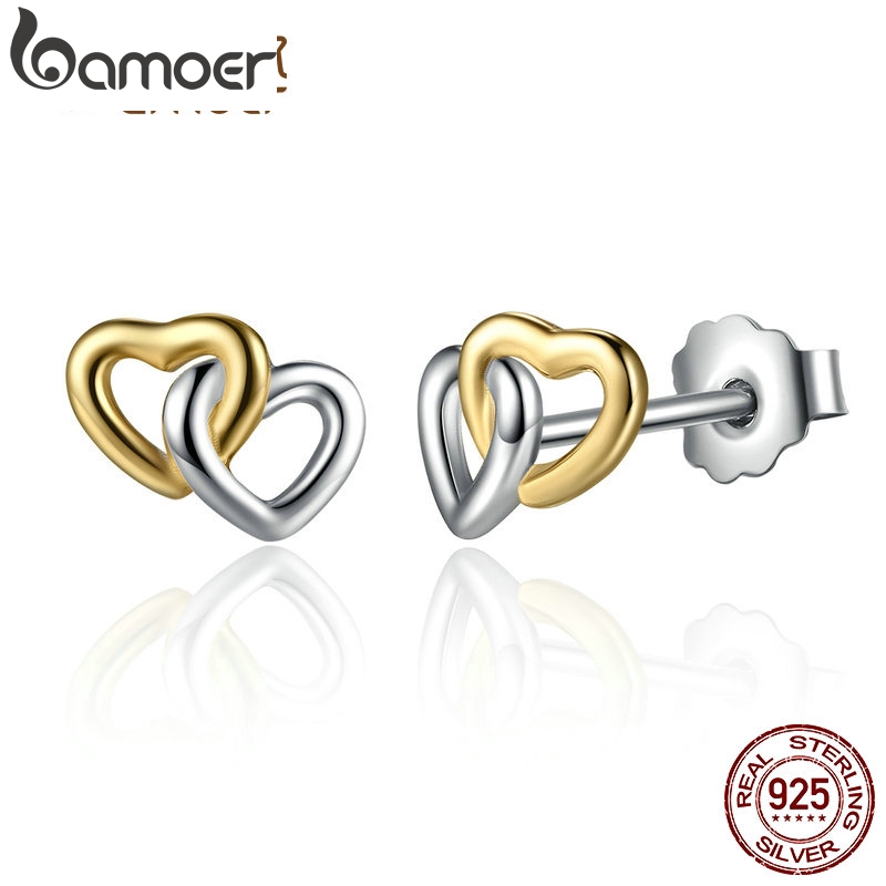 ภาพหน้าปกสินค้าBamoer Heart to Heart Stud Earrings สตรีต่างหูเงิน 925