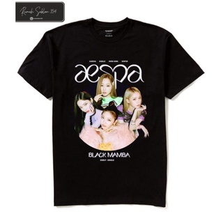 เสื้อยืดผ้าฝ้ายCOTTON Aespa KPop เสื้อยืดพิมพ์ลาย KARINA GISELLE NINGNING Oversized Screen สีดําพิมพ์ลายแมมบ้า 1 คราปS-5