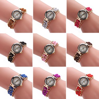 สร้อยข้อมือเชือกผูกถักสตรี Rhinestone Quartz Analog WristWatch