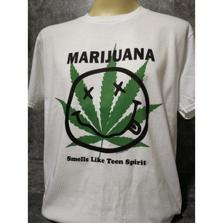 เสื้อยืดเสื้อวงนำเข้า Nirvana Logo Parody Marijuana Smells Like Teen Spirit Grunge Punk Rock Weed 420 Cannabis Style Vin