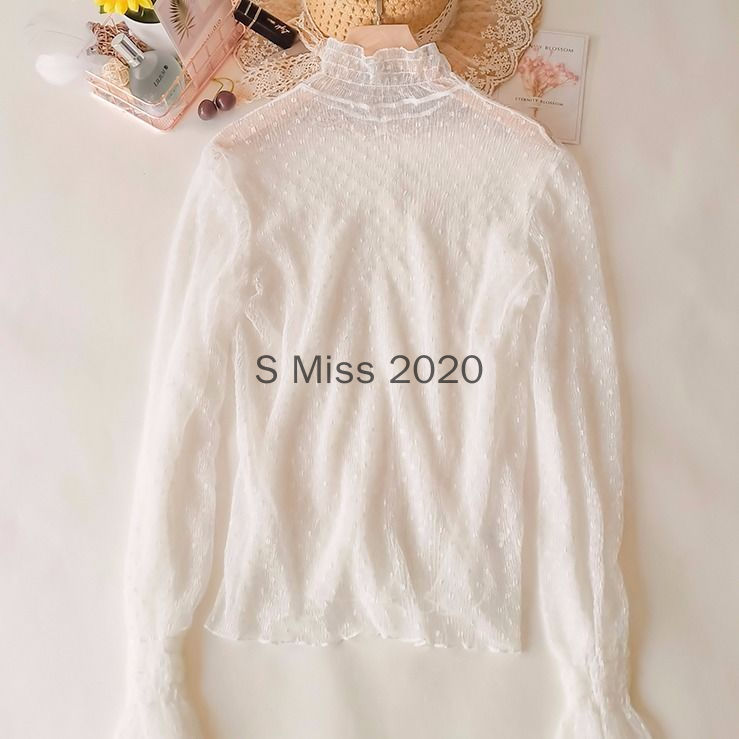 ภาพสินค้าS Miss Net gauze top ผู้หญิง 2020 ใหม่ซีทรูคอสูงลูกไม้ bottoming เสื้อแขนยาวด้วยผ้าโปร่งโปร่ง จากร้าน sr0621 บน Shopee ภาพที่ 3