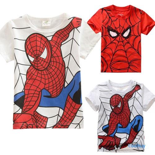 เสื้อยืดแขนสั้น  เสื้อยืดเด็กผู้ชาย Spiderman พิมพ์รอบคอหลวมสบายๆชายเสื้อยืดแขนสั้น