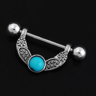 bestprice1920 แหวนจุกนม แหวนรองจุกนม Turquoise Flower Surgical Steel Nipple Shield Bar Ring