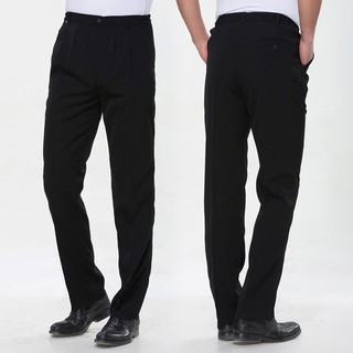 สินค้า กางเกงทำงานผู้ชายสีดำขาทรงกระบอก เอวมียางยืด มีกระเป๋าหลัง #7988