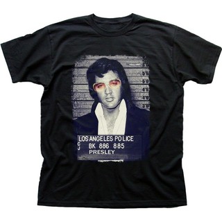 เสื้อยืดวงดนตรีเสื้อยืดพิมพ์ลาย Elvis Presley King of Rock jail สำหรับผู้ชายall size