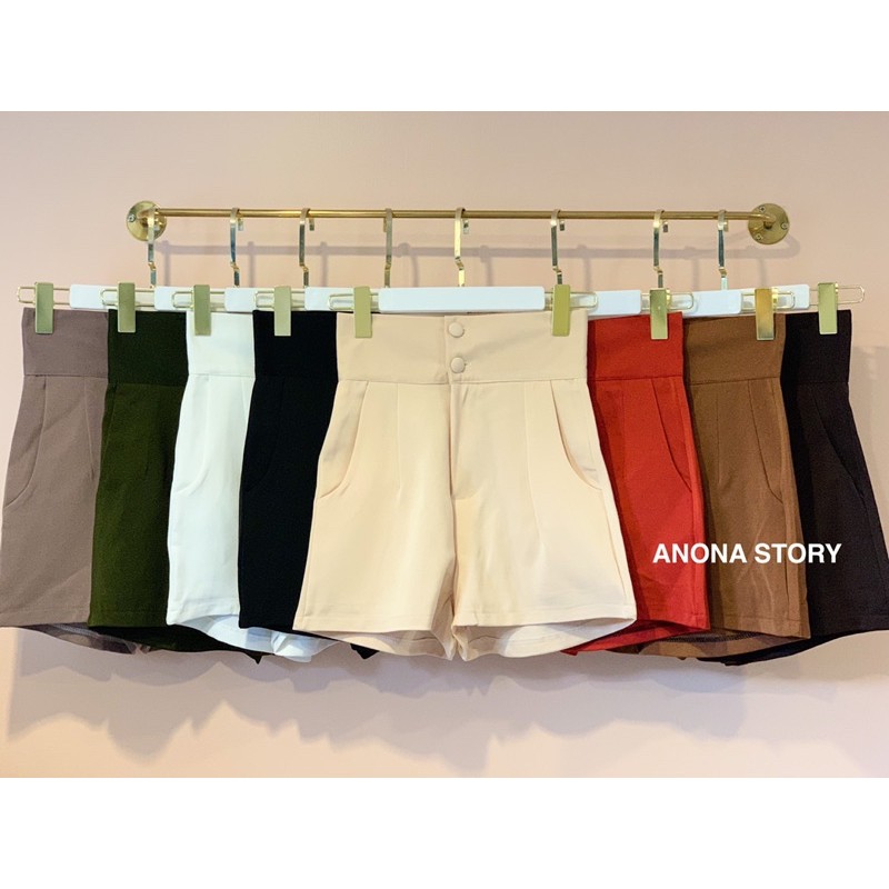 ภาพสินค้า(B) กางเกงขาสั้นเอวสูงกระดุมคู่ ผ้าฮานาโกะ งานป้าย  พร้อมส่ง มีเก็บปลายทาง จากร้าน anonashop บน Shopee ภาพที่ 5