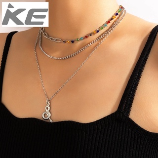 Necklace Colorful Rice Bead Chain Snake Element Vintage Silver MultiNecklace for girls for wom
