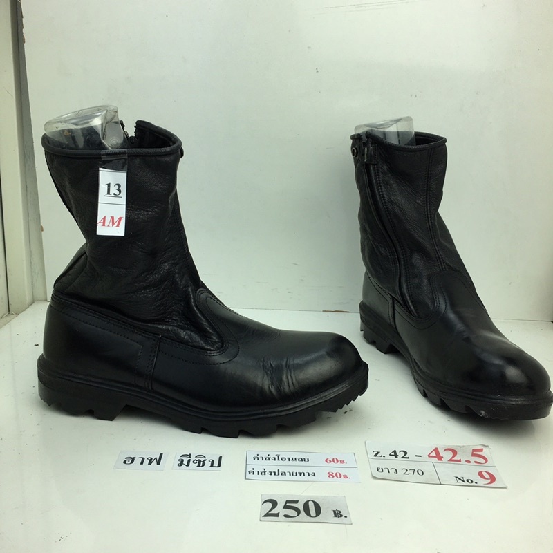 รองเท้าฮาฟ-มีซิปข้าง-half-boots-with-side-zip-หนังสีดำ-มือสอง-นำเข้า-เกาหลี