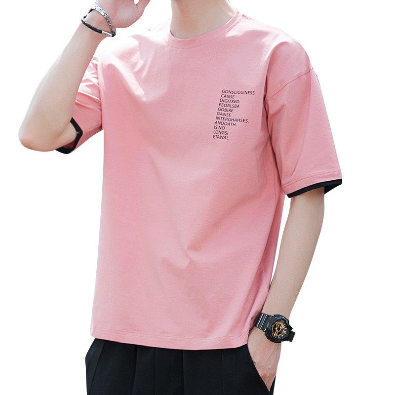 ฤดูร้อนแขนสั้นtเสื้อผู้ชายผ้าฝ้ายคอกลมหลวมครึ่งแขนนักเรียนพอร์ตลมinsเสื้อแขนห้าจุด