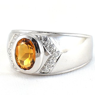 💎T078 แหวนพลอยแท้ แหวนเงินแท้ชุบทองคำขาว พลอยซิทรินแท้ 100%