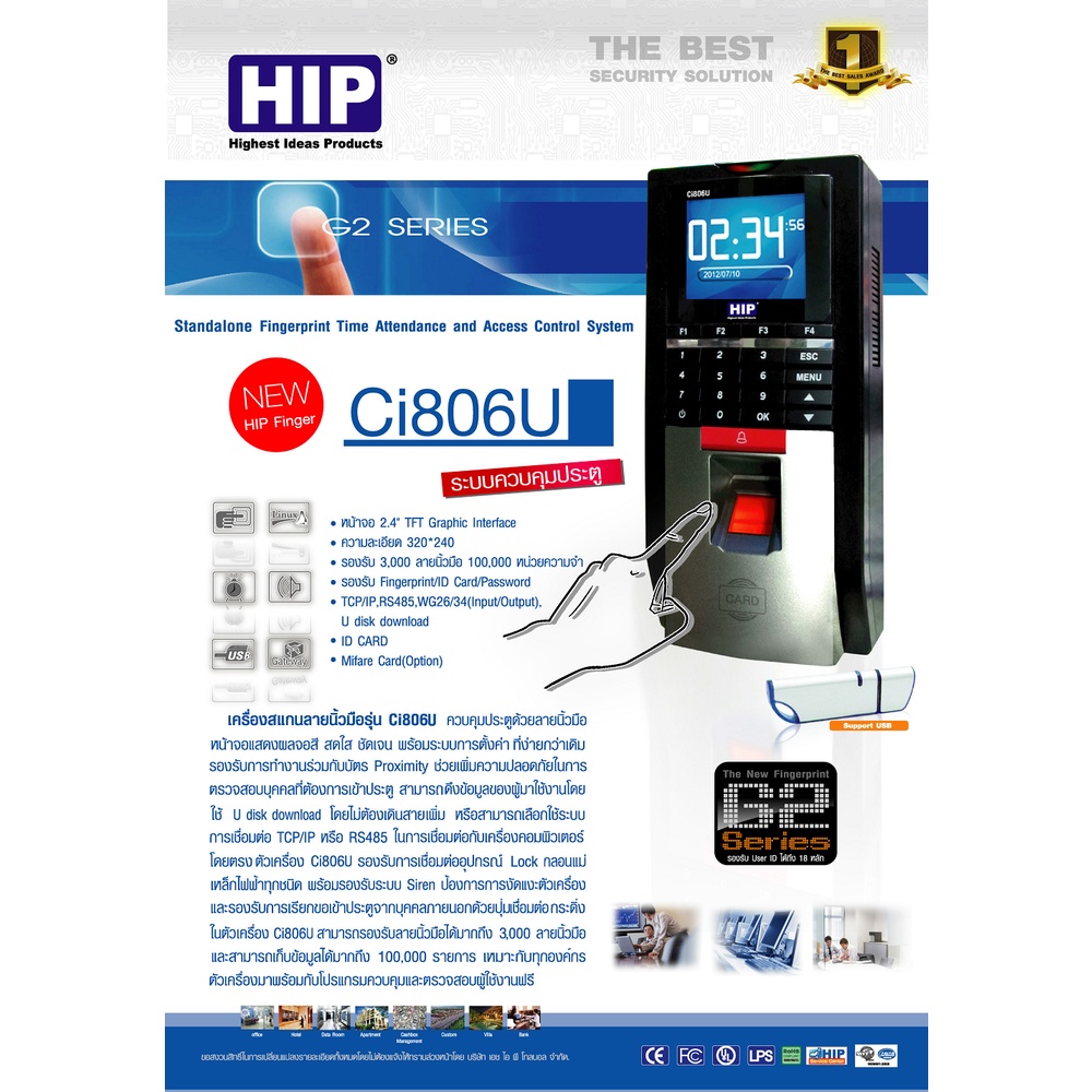 hip-เครื่องสแกนลายนิ้วมือ-ทาบบัตร-ควบคุมการเปิด-ปิดประตู-รุ่น-ci806u