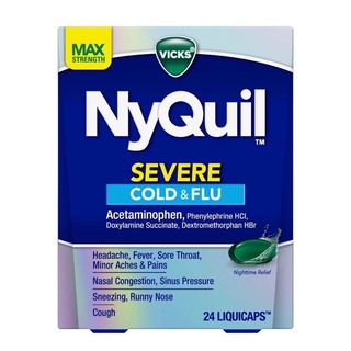 ภาพหน้าปกสินค้า✈️PRE-ORDER✈️ ยาบรรเทาอาการหวัดและไข้หวัดสำหรับช่วงกลางคืน Vicks NyQuil SEVERE Cold & Flu Nighttime Relief Max Strength ที่เกี่ยวข้อง