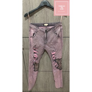 Used-Lyn around Jeans Size M ยีนส์เท่ห์ๆสีชมพูอมม่วง