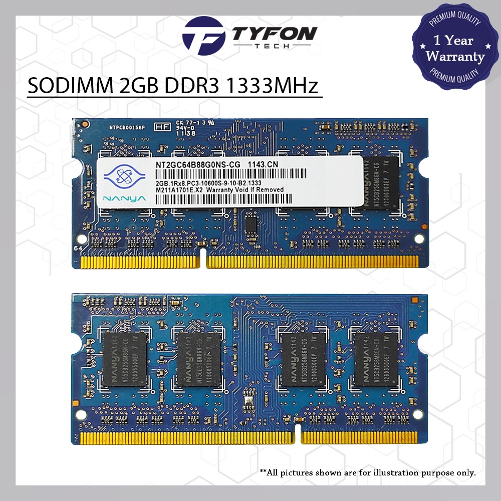 Barrette Mémoire 2Go Ram Ddr3 Hynix Hmt125S6Bfr8C-H9 So-Dimm Pc3-10600 1333Mhz 2Rx8 reconditionné