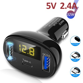 [Ready Stock] ที่ชาร์จแบตในรถ 30W QC3.0 Quick Charge 3 USB Type C Port Fast Car Charger LED Voltmeter