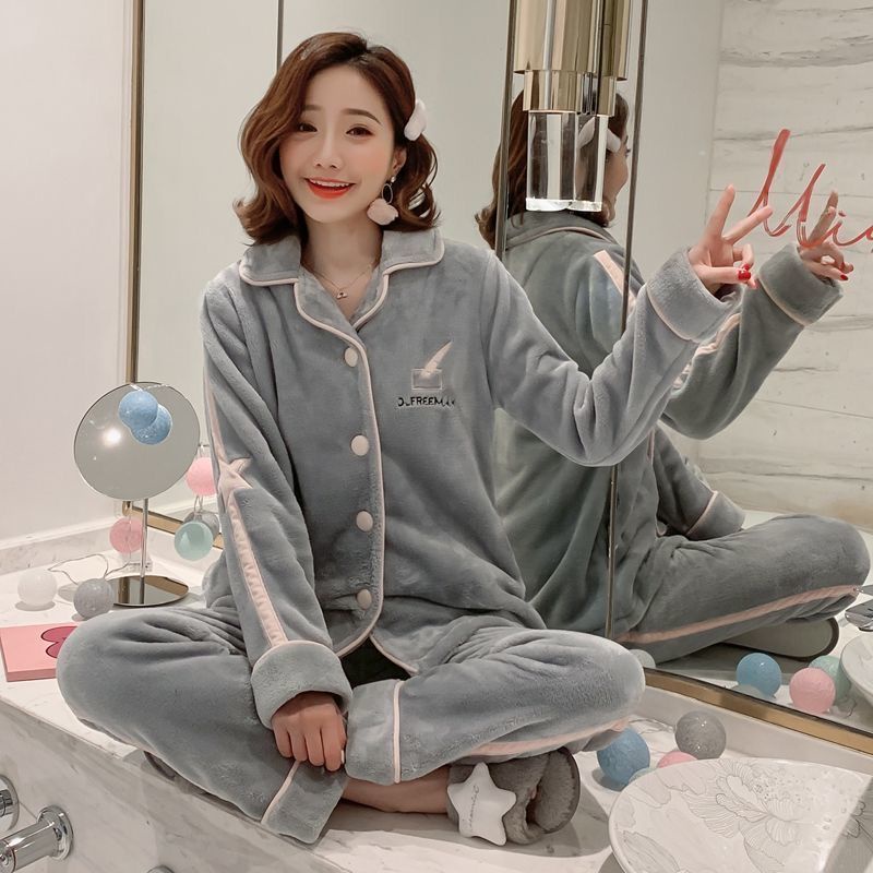 xiaoxiao-ฤดูใบไม้ร่วงและฤดูหนาว-plus-กำมะหยี่หนา-flannel-ชุดนอนสตรีแขนยาว-plus-ปุ๋ย-plus-ขนาดขนแกะปะการังเสื้อผ้า-wa