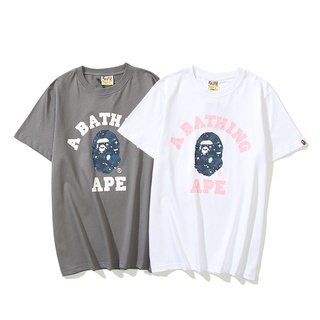 Bape เสื้อยืดแขนสั้นลําลองเนื้อผ้าฝ้ายพิมพ์ลายการ์ตูนทรงหลวมสําหรับผู้หญิงและผู้ชาย