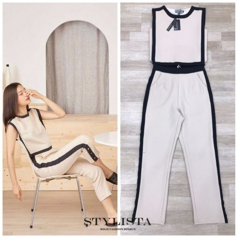 stylista-set-เสื้อกางเกงขายาว-แต่งแถบดำ