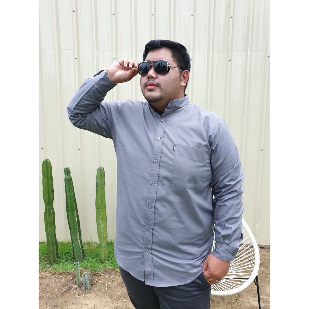 เสื้อเชิ้ตคอจีน-เสื้อผู้ชายอ้วน-ไซส์ใหญ่-ผ้าออกฟอร์ด-oxford-shirt-2xl-3xl-4xl-5xl-สีดำ