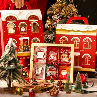 กล่องใส่คุ้กกี้ ลายหน้าต่างแดง 6 ช่อง Christmas Red Windows Box 1 ใบ Xmas Gift set คริสต์มาส