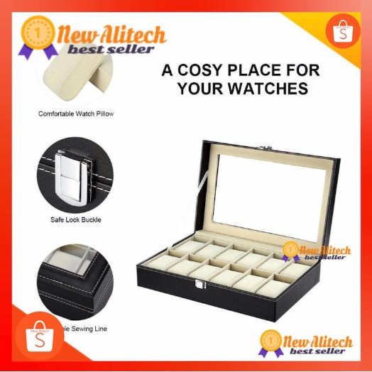 รูปภาพสินค้าแรกของNew Alitech Watch Box 3/6/10/12 Grid Leather Display Jewelry Case Organizer กล่องนาฬิกา กล่องเก็บนาฬิกาข้อมือ