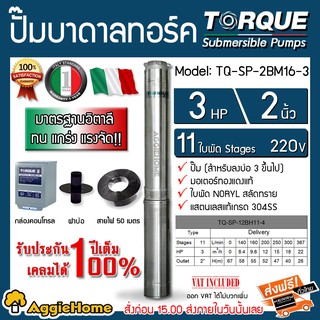 TORQUE ปั๊มบาดาล รุ่น TQ-SP-12BH11-4 (220V.) 2นิ้ว 3HP 11ใบ ( สายไฟ 3x4 + ฝาบ่อ 2นิ้ว + กล่องคอนโทรล) บาดาล ปั๊มน้ำ