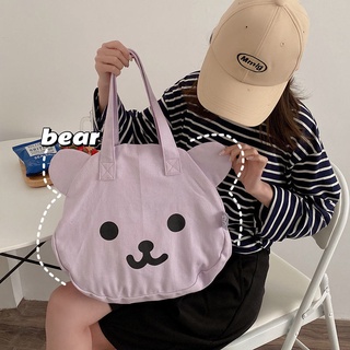 🧀💕New/2022 new canvas bag womens cute double-sided shoulder bag Korean version large-capacity schoolbag women กระเป๋า