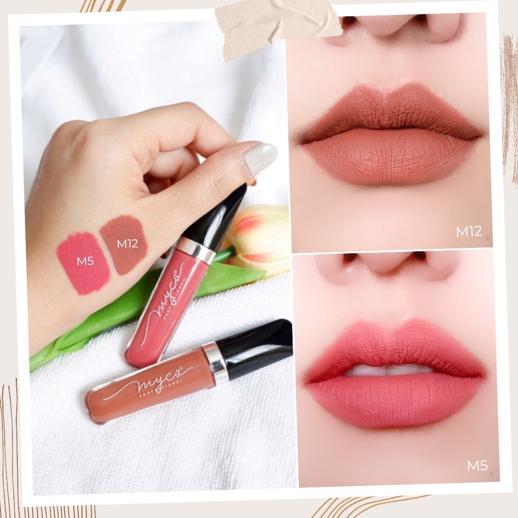 set-gloss-myca-m5-m12-เซ็ตคู่-2ชิ้น-กลอสเนื้อแมท-สีสันสวยงาม-เนื้อสัมผัสนุ่ม-เนียนละเอียด-เกลี่ยง่าย-ไม่ตกร่อง-กันน้ำ