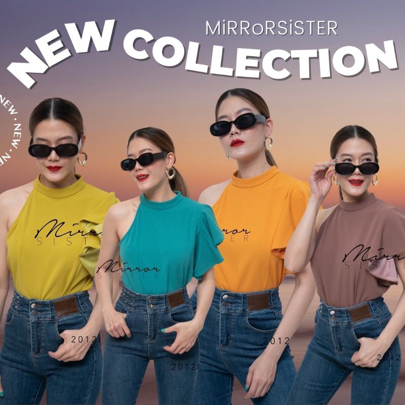 ป้าย-mirrorsister-เสื้อทรงเก๋-แพทเทรินสวย-ข้างนึงแขนกุด-ข้างนึงแต่งแขนระบาย