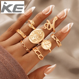 Exaggerated Jewelry Golden Mushroom Ring Set of Eight Snake Irregular Ring Set for girls for w