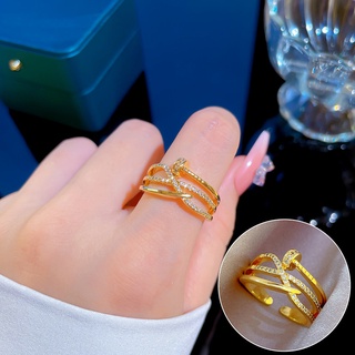 แหวนชุบทองแท้ สไตล์เกาหลี ญี่ปุ่น ปรับขนาดได้ เครื่องประดับ สําหรับผู้หญิง