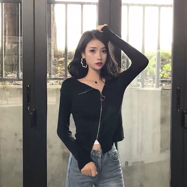 เสื้อไหมพรมแขนยาว-แต่งซิปหน้า