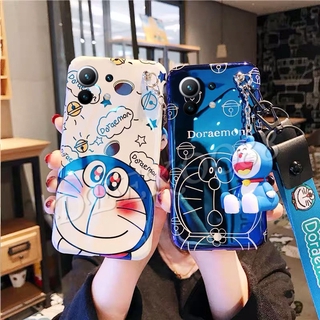 เคสโทรศัพท์ Xiaomi Mi 11 5G 2021 New Handphone Casing with Hand Strap + Neck Strap Cute Doraemon Doll Bracket Cartoon Case Blu-ray Soft TPU Back Cover เคส Mi11 Casing