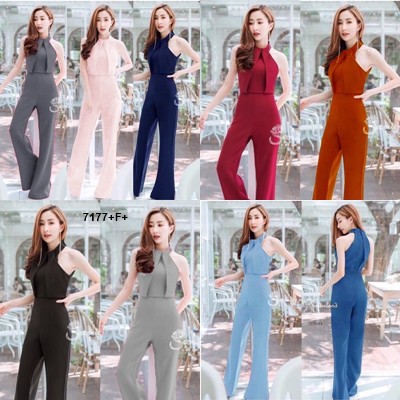 ภาพหน้าปกสินค้าJ7177 jumpsuit จั้มสูท คอปีน ทรงคว้านไหล่