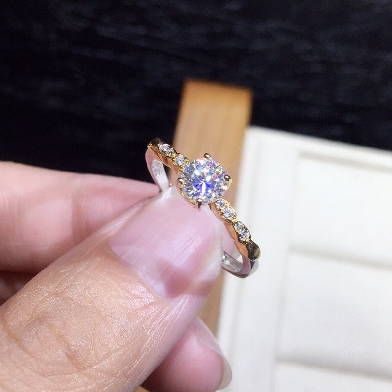 moissanite-แหวนแฟชั่นประดับเพชรคริสตัลสําหรับผู้หญิง