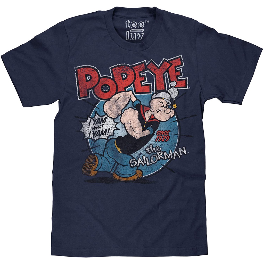 ผ้าฝ้าย-100-ป๊อปอาย-เยาวชน-tee-luv-popeye-the-sailorman-t-shirt-i-yam-what-i-yam-popeye-cartoon-mens-shirt-ผู้ชาย-disc