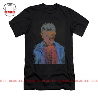 เสื้อยืดสีดำอินเทรนด์เสื้อยืด พิมพ์ลาย Stranger Things Eleven PortraitS M L   XL  XXL