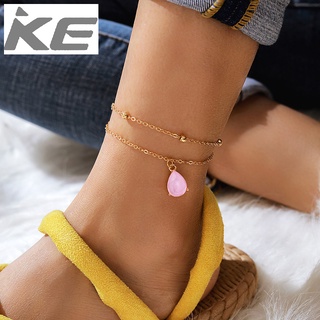 Pink drop-shaped diamond-encrusted anklet 2-piece set Simple alloy ball glass diamond anklet s