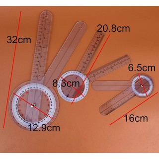 โกนิโอมิเตอร์ (goniometer) ไม้บรรทัด ไม้บรรทัดวัดมุม ทางการแพทย์พลาสติก 360 องศา Goniometer 3 ชิ้น