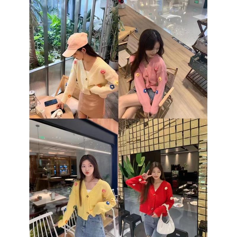 xiao-niche-เสื้อคาร์ดิแกนแขนยาว-ผ้าถัก-คอต่ํา-ลายดอกไม้-สองกระดุม-เข้ากับทุกการแต่งกาย-สไตล์หวาน-สําหรับผู้หญิง