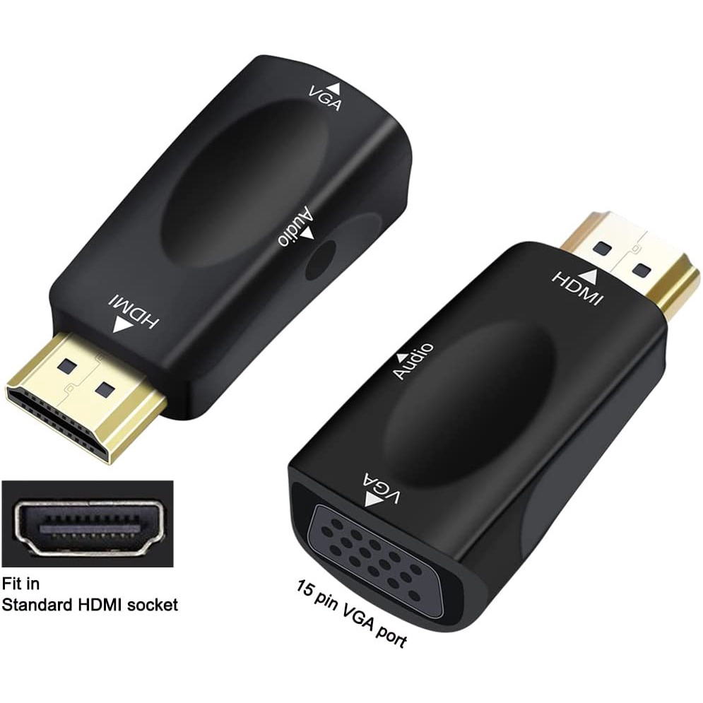 dtech-อะแดปเตอร์-hdmi-เป็น-vga-พร้อมพอร์ตเสียง-3-5-มม-สําหรับจอคอมพิวเตอร์-pc-tv-1080p-hd-วิดีโอ-อินพุต-hdmi-ตัวผู้-เอาต์พุต-vga-ตัวเมีย