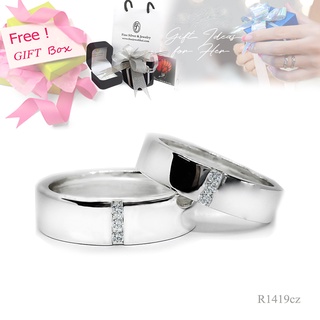 Finejewelthai แหวนคู่-แหวนเพชร-เพชรสังเคราะห์-แหวนเงินแท้-แหวนแต่งงาน-Diamond-CZ-Couple-Silver-Ring-Gift_set132