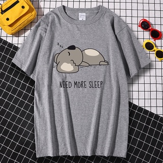 เสื้อยืดโอเวอร์ไซส์Need MORE SLEEP เสื้อยืดลําลองแฟชั่นสําหรับผู้ชาย แขนสั้น คอกลม พิมพ์ลายการ์ตูนหมีน่ารักS-4XL